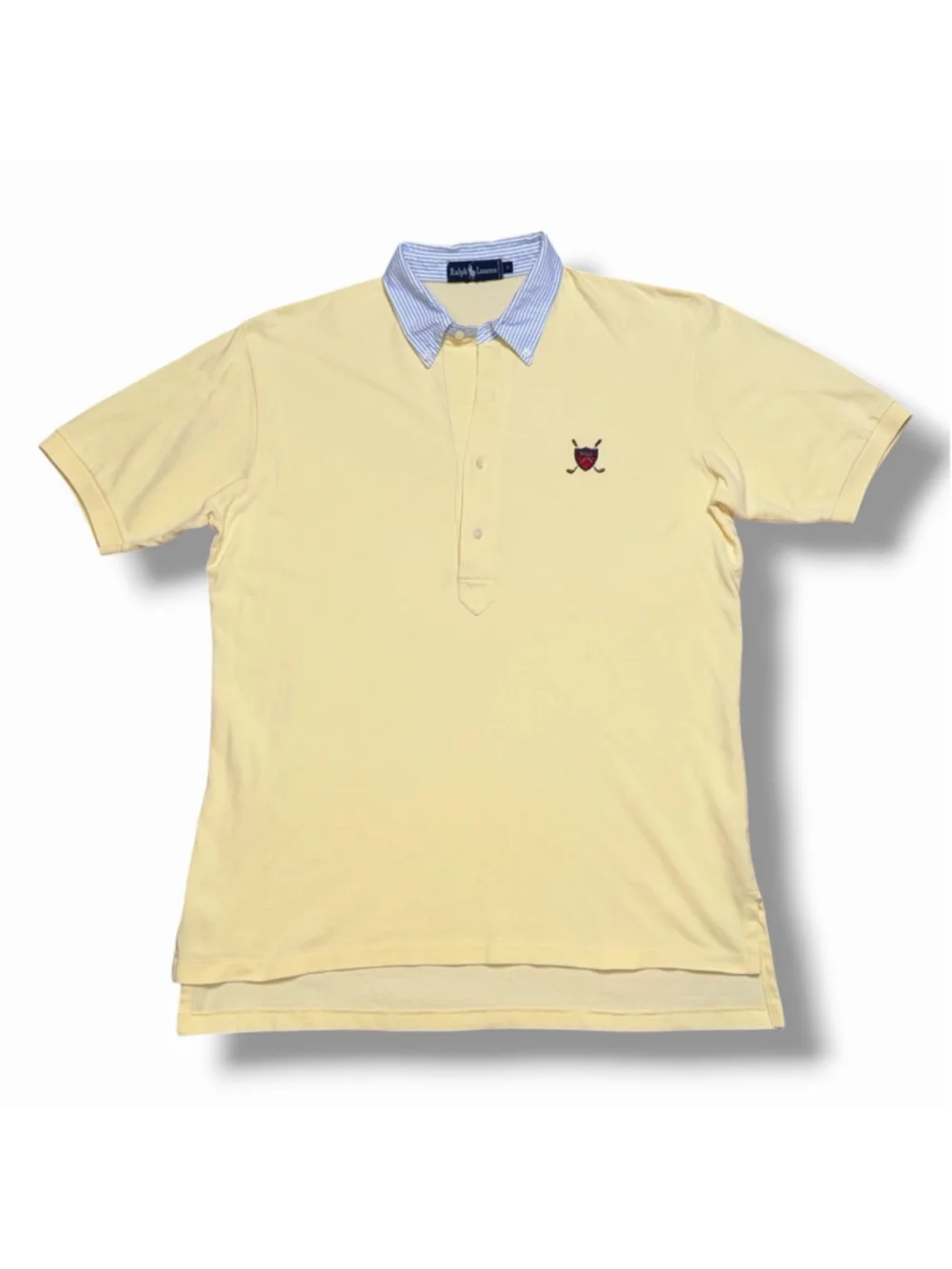 Polo Ralph Lauren VTG 90’s Mens Butter Yellow Polo Logo Striped Collar L RARE
